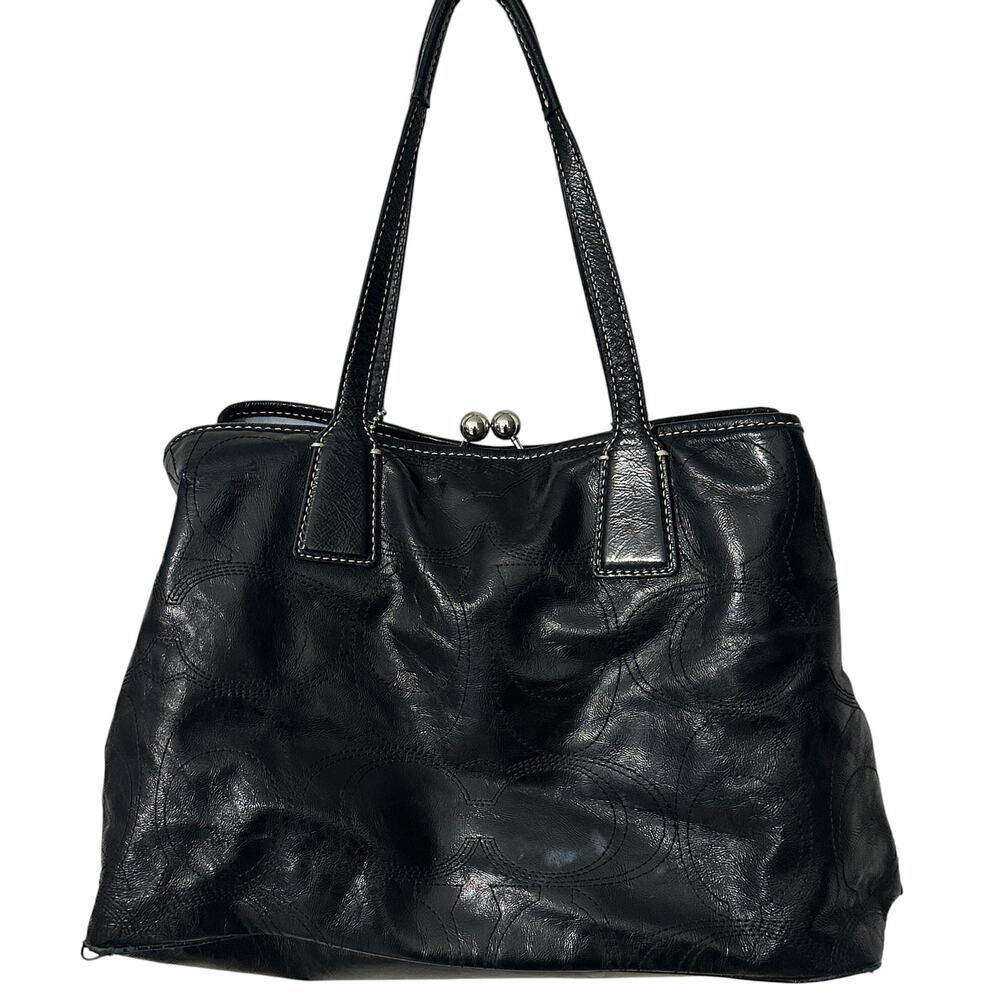 Coach Kisslock Carryall Bag Black Patent Leather Vintage Shoulder Purse F15658 - Picture 4 of 12